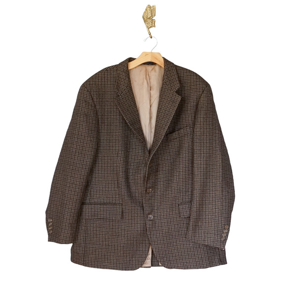 VTG Chaps Ralph Lauren Houndstooth Wool Sport Coat Blazer 46R Preppy Academia - Picture 1 of 16
